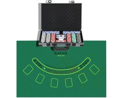 Luxe Pokerset met 400 Chips - 2 Kaartspellen - 5 Dobbelstenen - Aluminium Koffer met Dealerschijf en Speelmat - 39,5 x 28 x 8 cm - Pokerchips Complete Set - Pokerspel - Kaartspellen - voor Texas Hold'em, Blackjack