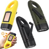3 Stuks Opwindbare Zaklamp - Zaklamp - Led Knijpkat Met Dynamo Opwindbaar - Noodpakket Bij Stroomuitval - Mini Zaklamp - Handmatig Oplaadbaar - Opwindbare Zaklamp Met Zonnepaneel - Handmatig En Zonne-Energie Aangedreven - Met Karabijnhaak