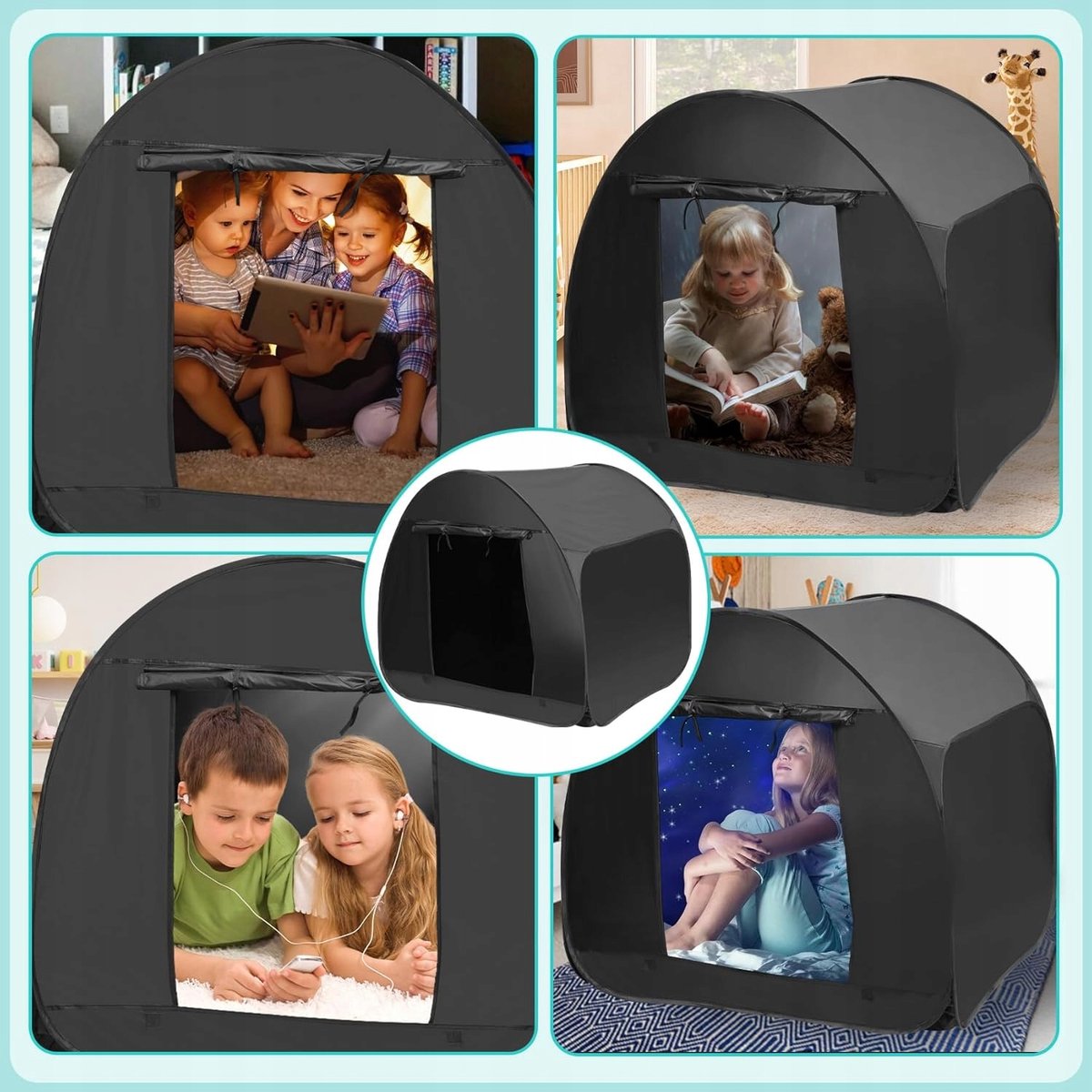 Sensorische Tent - Pop-up Verduisterende Tent - 120x120x120cm Kubus - 20 Seconde Snel Opzetten - Volledig Afsluitbaar Rustgevend - Draagbaar & Compact 1.65kg - Voor Kinderen & Volwassenen Thuis, Camping & Reizen – foto 8