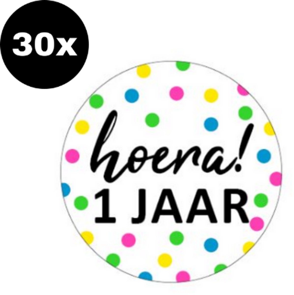 30x ZOETTT Sluitsticker Hoera 1 jaar! | NEON | 40 mm | Traktatiesticker Hoera | Cadeausticker | Sluitzegel | Sluitsticker | Traktatie - Verjaardag - Feest | Kinder traktatie
