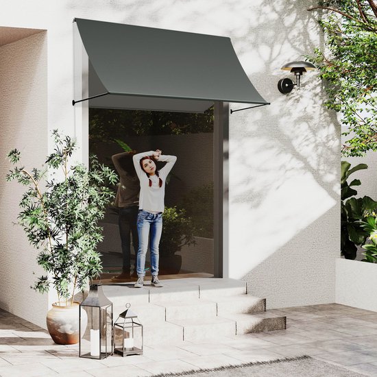 Aufun Parasol de balcon résistant aux UV - Store manuel rétractable en polyester et acier, store télescopique - store de balcon réglable en hauteur et en inclinaison Parasol de balcon - 350 x 145 cm - anthracite