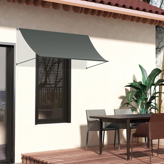 Aufun Parasol de balcon résistant aux UV - Store manuel rétractable en polyester et acier, store télescopique - store de balcon réglable en hauteur et en inclinaison Parasol de balcon - 350 x 145 cm - anthracite