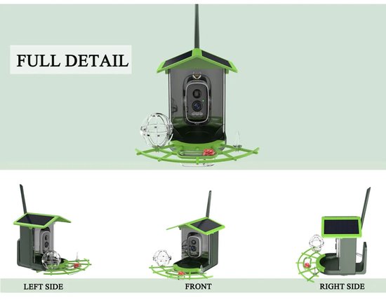 Vogelvoederhuisje met Camera en 32GB SD-kaart - Draadloze WiFi Vogelcamera op Zonne-energie - 4MP 2K HD Beeld - Bewegingsdetectie, App-meldingen & Vogelherkenning - Buiten Beveiligingscamera Vogels Kijken & Filmen van Merkloos — afbeelding 2