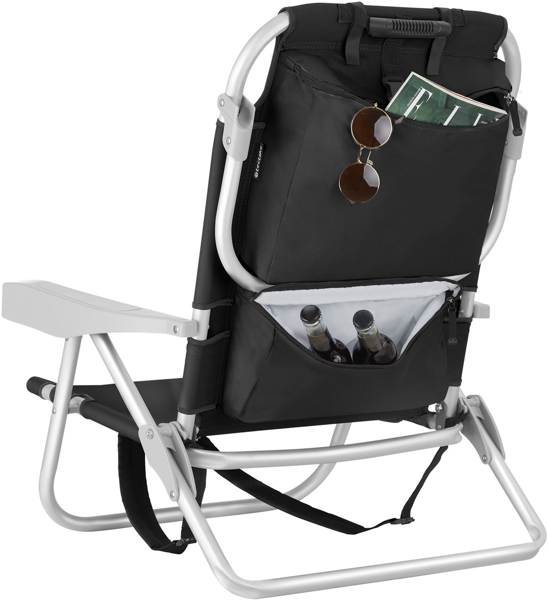 tectake® Strandstoelen Coral - Set van 2 Opvouwbare Campingstoelen met Koeltas en Opbergtas - 5-voudig Verstelbare Rugleuning met Hoofdkussen - Brede Armleuningen met Bekerhouder / Telefoonhouder - Inklapbare Kampeerstoel - Zwart — cadeau in Sport & Outdoor - foto 6