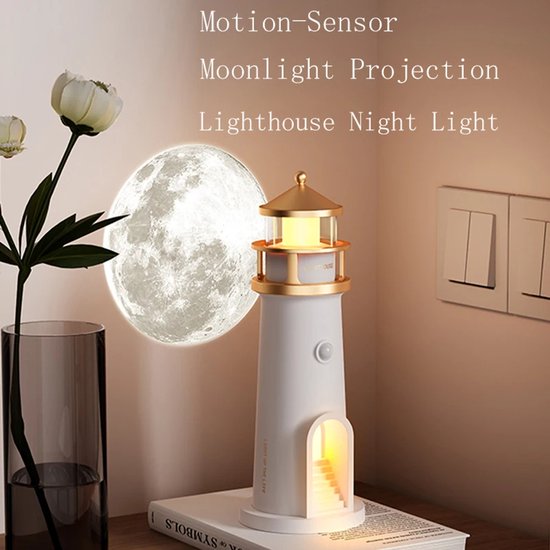 Drijvende Maanlamp met Projectie - Nachtlampje Vuurtoren Stijl met Motion Sensor, Bewegingssensor, Afstandsbediening & Bluetooth Luidsprekers - Sfeerverlichting voor Kinderkamer, Slaapkamer & Kamerdecoratie - Origineel Cadeau van Starryll — afbeelding 5