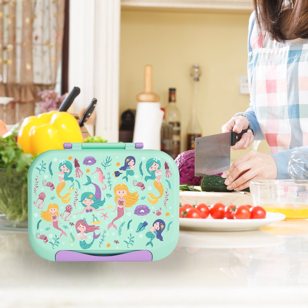 BentOH! Bento Box en Brooddoos 2-in-1 voor Kinderen - Zeemeermin - Lekvrij & BPA-vrij – Met 3 Uitneembare Vakken – Magnetron-, Vriezer- & Vaatwasser bestendig — afbeelding 3