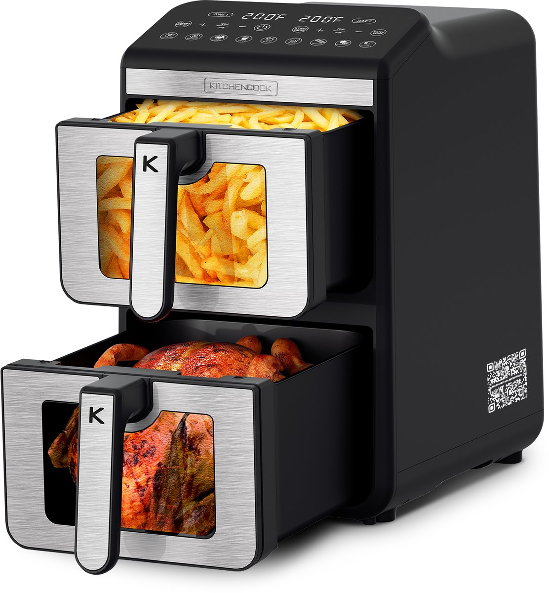 Afbeelding 2 van Kitchencook - Airflow 11 - Dubbele Airfryer XXL - 11 Liter - 2400W - Dubbele deur - 7 Programma’s - Energiezuinig