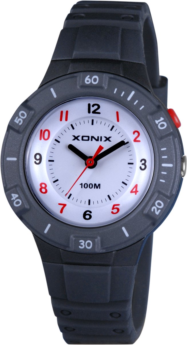 Xonix WW-A07 - Horloge - Polshorloge - Analoog - Kinderen - Tieners - Unisex - Siliconen band - ABS - Backlight - Cijfers - Waterdicht - Zwart - Grijs
