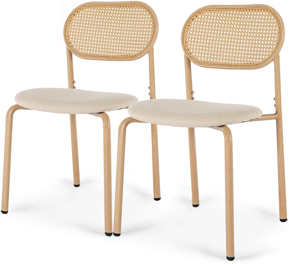 Eetkamerstoelen Set van 2, rieten stoelen met beklede zitting, metalen frame, chaise canage voor woonkamer, keuken, eetkamer, koffie
