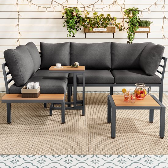 Ensemble de meubles de jardin - table d'appoint de canapé - table basse (peut être utilisée comme pouf) - convient aux balcons et aux jardins - gris noir