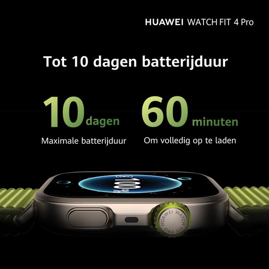 HUAWEI WATCH FIT 4 Pro - Groen geweven horlogeband | Ultra slank design | ECG Functie | Geavanceerde sportmodi | Tot 10 dagen batterijduur | Compatible met iOS & Android