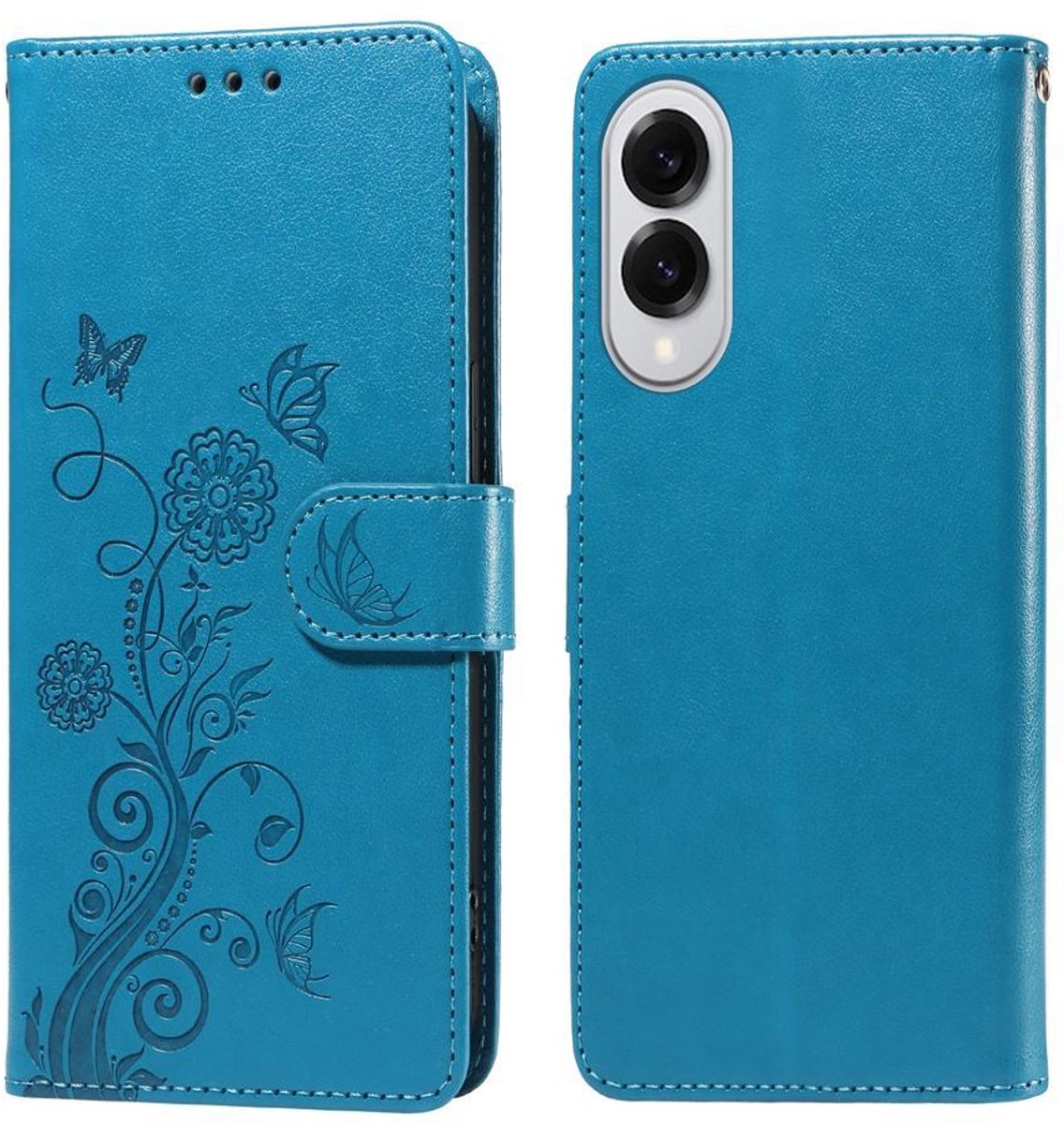 Mobigear Telefoonhoesje geschikt voor Samsung Galaxy S25 Edge Hoesje | Mobigear Flowers Bookcase Portemonnee | Pasjeshouder voor 3 Pasjes | Telefoonhoesje voor Pinpas / OV Kaart / Rijbewijs - Blauw