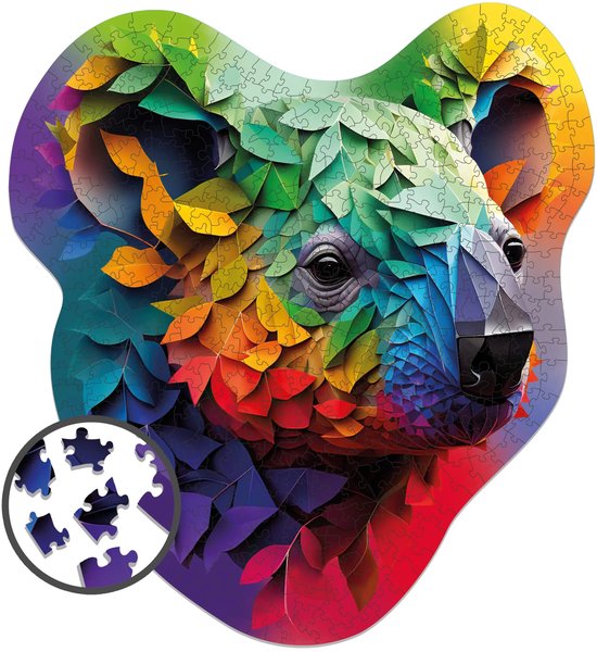 Milliwood - AG493 Puzzle en bois XXL Koala coloré | Kit de construction de Puzzles 3D | Jouets de Hobby pour enfants et adultes | Décoration murale Salon | 500 pièces 40x44cm | Dans un coffret cadeau de luxe | Cadeau de fête des mères