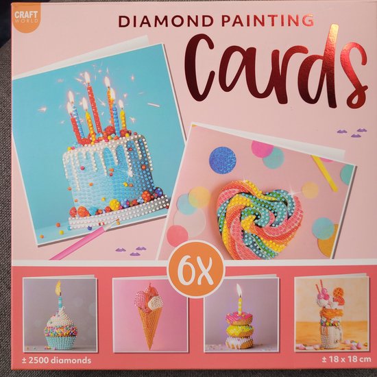 Diamond painting kaarten - 6 stuks met envelop - feest - verjaardag ijsjes taart