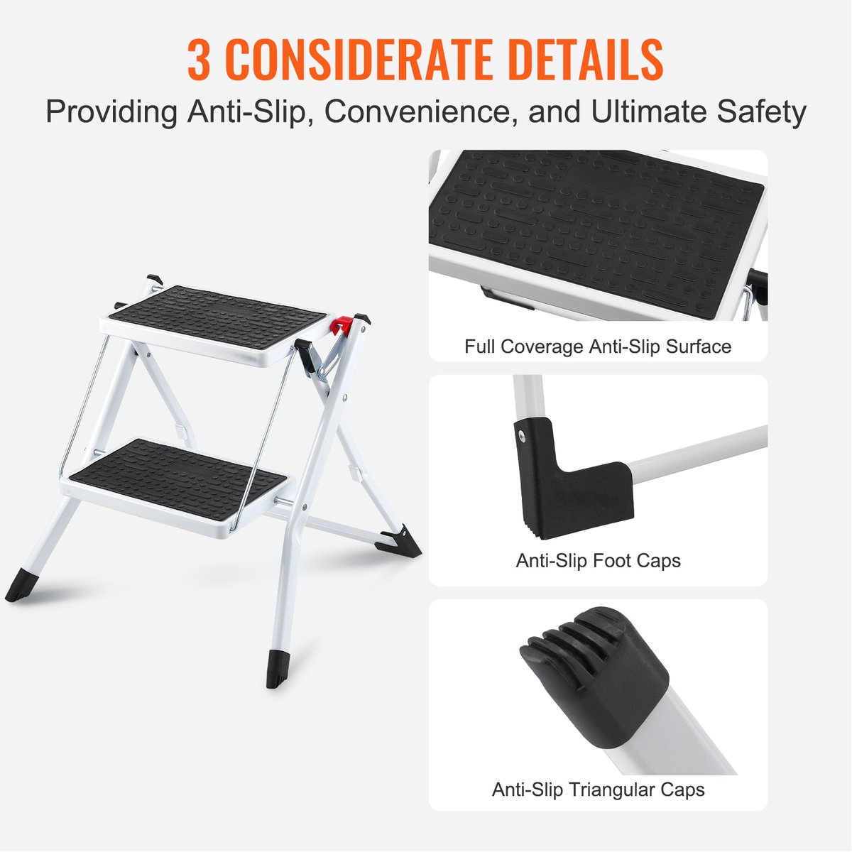 Trapladder met 2 Treden, Draagvermogen 150 Kg, Opvouwbaar, Ergonomische Stalen Kruk met Antislippedaal, Ideaal voor Thuis, Keuken, Kantoor en Stacaravans – foto 4