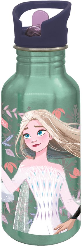 Gourde verte avec Elsa de Frozen et un imprimé floral.