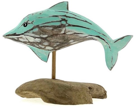 Houten dolfijn Uri in turkoois