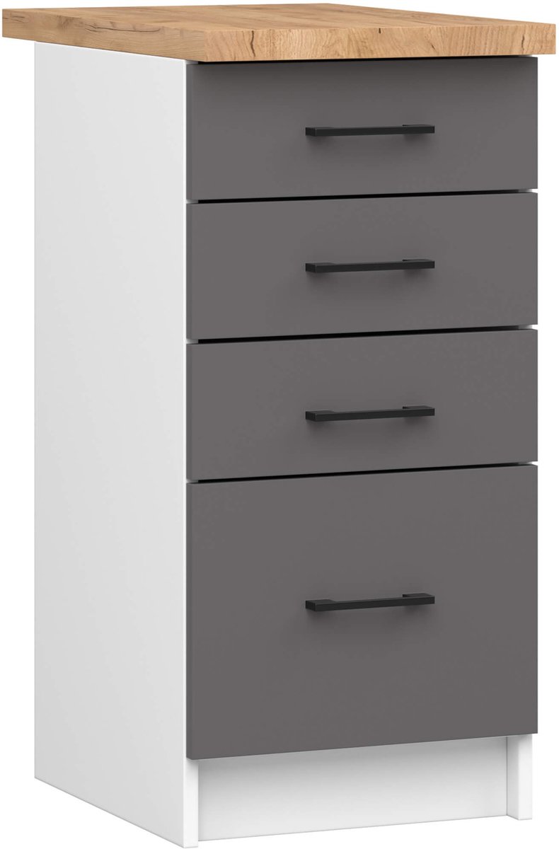 Akord Keukenkast modulaire OLIWIA S40 met Verkblad / Onderkast met 4 Lades / AKORD Furniture Factory / Wit - Grafietgrijs / 40 x 85 x 46 cm