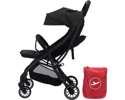 Cabino® Buggy V2 Compacte Buggy Makkelijk Inklapbaar Geschikt Voor Vliegtuig (Handbagage) & tot 22kg Wandelwagen Buggy Met Verstelbare Rugleuning en Grote Boodschappenmand Inclusief Reishoes & Bekerhouder – Zwart