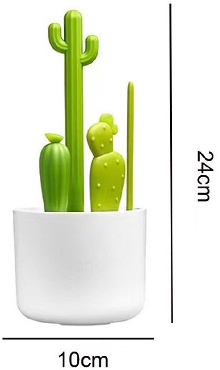 Set van 4 stuks - Cactus Flessenborstelset - Flessenborstel, tepelborstel, detailborstel en rietjesborstel - Baby Essentials - Inclusief afvoerorganizer - Cactus van Merkloos — afbeelding 4
