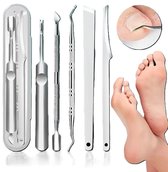 Compleet 5-Delige Roestvrijstalen Pedicure Set I Bestaande Uit Een Eeltmes/Eeltverwijderaar, Ingegroeide Teennagel Tool, Nagelriem Duwer, Nagelriem Verwijderaar, Pedicure Mes I Incl. Case