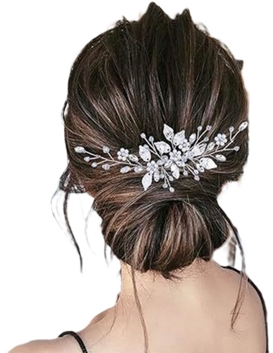 Stijlvolle Haar Sieraaad Voor Vrouwen I Diadeem Haarspeld I Voor Bruiden & Bruidsmeisjes I Bruidshaarband I Haarversiering I Met Kristallen & Parals (Kunststof) I 50 CM I Zilver