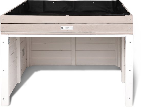 WONDERMAKE® Grand garage design pour robot tondeuse à gazon XXL universel avec évacuation de l'eau, jardinière en bois, auvent pour robot tondeuse à gazon, abri pour robot tondeuse à gazon, toit plat, 78,5 x 96 x 57 cm, gris anthracite blanc