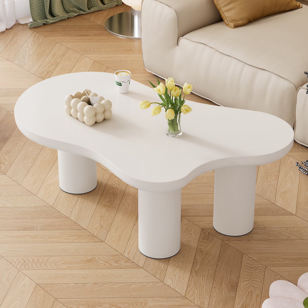 Sweiko Salontafel - Onregelmatige Wolken - 107*66*40.5cm - MDF - PVC stoelpoten - Wit