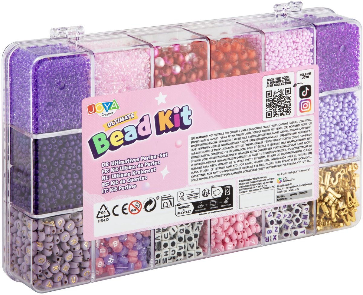Luxe Armbandjes maken Meisjes Kralenset 10.000pcs - Royal Pink Dreams - ABC Beads, Glass Beads en Elastiek - Opbergdoos 27x16x4cm - Joya Creative — afbeelding 2