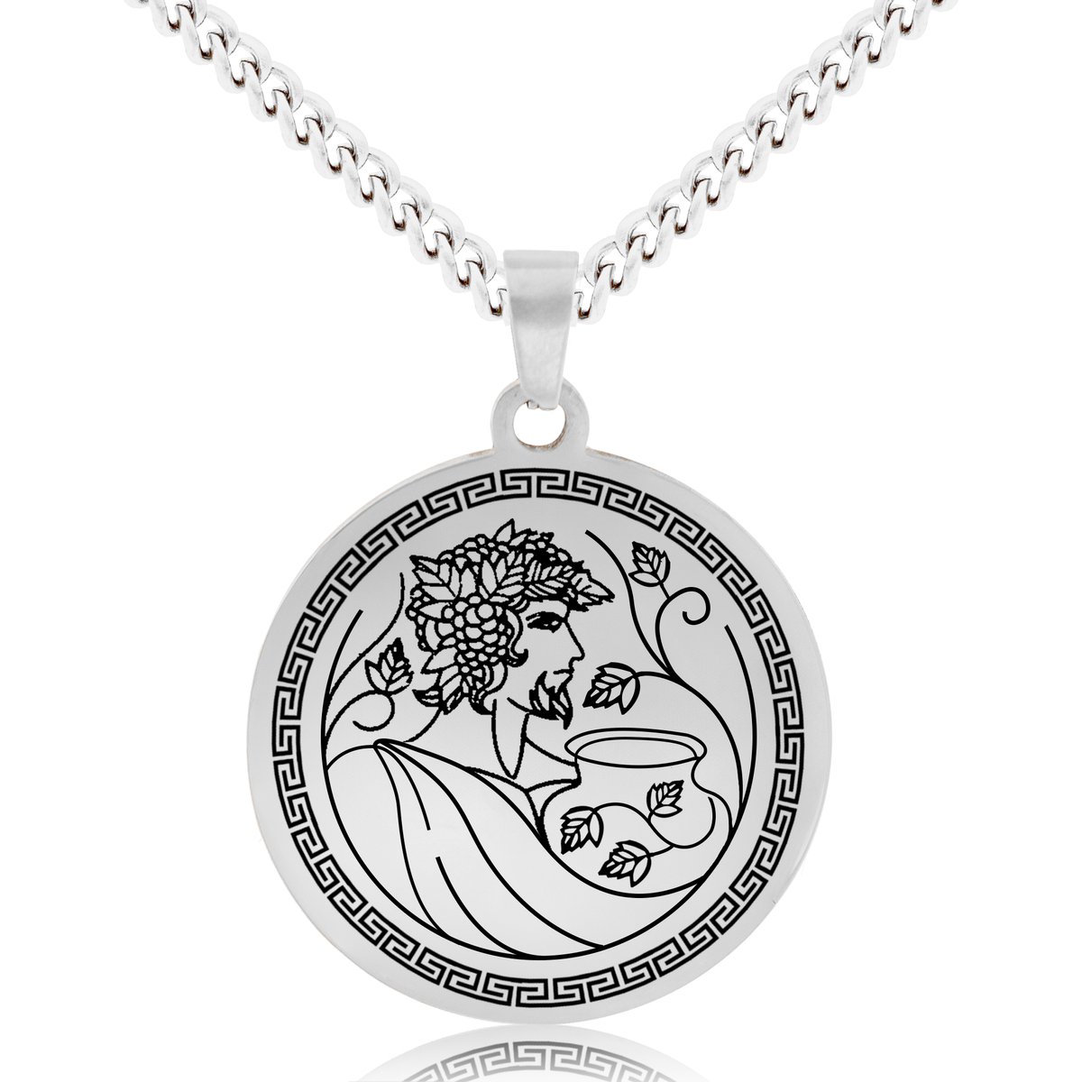 Griekse God Dionysos Ketting - Zilverkleurige Mythologie Talisman - Roestvrij Staal - Pax Amare