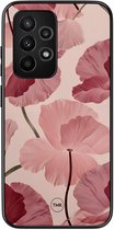 Coque compatible avec Samsung Galaxy A52 5G - Motif floral Vintage - Rose - Coque TPU - Fleurs - Coque rigide noire