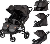 Born Lucky Ranger Duo Buggy Kinderwagen Tweeling Buggy Inklapbaar Lichtgewicht Dubbele Buggy Met Verstelbare Rugleuning en Zwenkwielen – Zwart