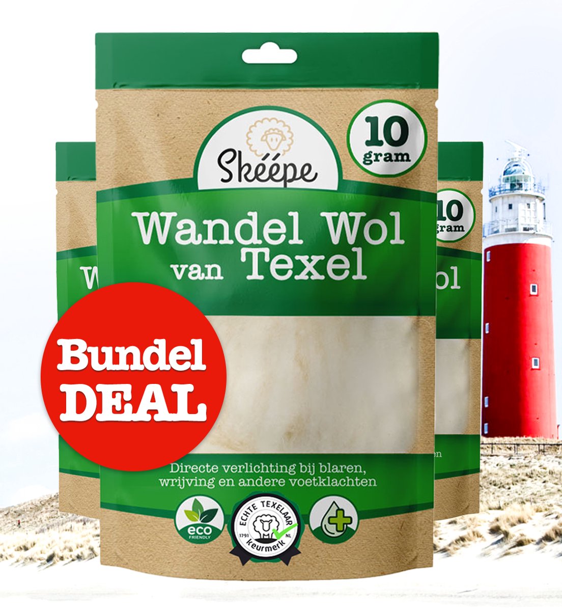 Skéépe - Wandelwol van Texel - 3x 10 gr Voordeel bundel - Antidruk wol - Loperswol - Voetenwol - Verzacht blaren tijdens het wandelen