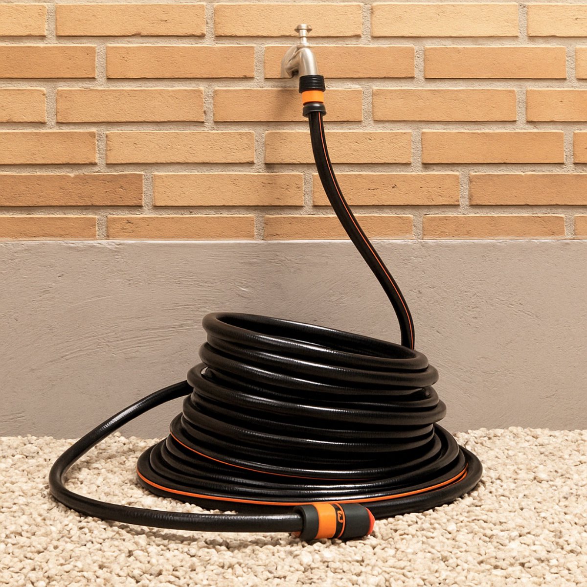 BLACK+DECKER Tuinslang 25 Meter - 19MM - Duurzaam PVC - Tuin Besproeien, Auto Wassen, Zwembad Vullen - Past op Elke Standaard Kraan - Zwart/Oranje