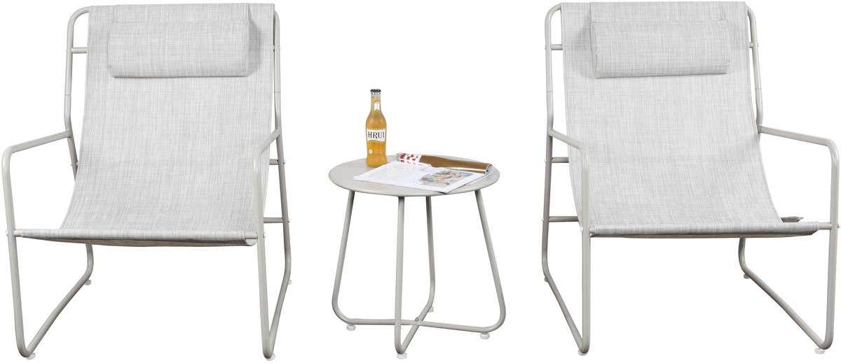 Mannsberger tuinset - slingset - tuintafel en 2 stoelen - tuintafelset - stoelen met waterafstotende stof - beige