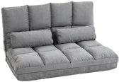 Bol.com Vloerstoel 2-in-1 vloerstoel & bed met rugleuning verstelbaar in 3 standen zitkussen van grijs fluweel & staal 102x73x60cm aanbieding