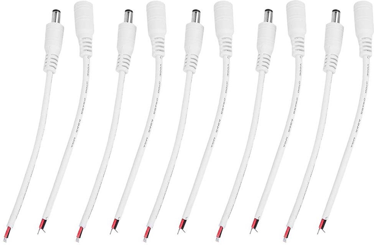 Image of 5 Paar 5.5X2.1Mm Man Vrouw Vrouw Barrel Power Connector Wit Dc Power Barrel Plug Jack Connector Kabel Draad (Wit)