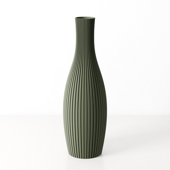 Fleuriek - Smalle Hoge Vaas - Groen - H30 cm - Dunne Japandi Vaas - Minimalistische designvaas - Decoratieve vaas vensterbank of tafelvaas