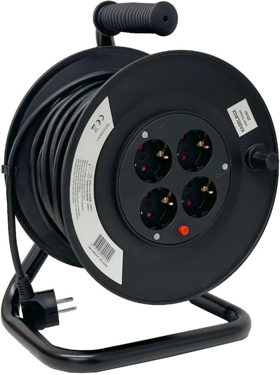 Deltac - Kabelhaspel electriciteitssnoer (25 meter) H05 3x1qmm kleur Zwart