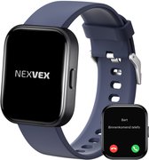 Nexvex® Elite Smartwatch voor Heren - Sporthorloge met Hartslagmeter - Bloeddrukmeter - Stappenteller - Sport Horloge met Belfunctie - Smart Watch Saturatiemeter - Zaklamp - Bluetooth Activity Tracker - Android/iOS - 2.0 Inch - Blauw