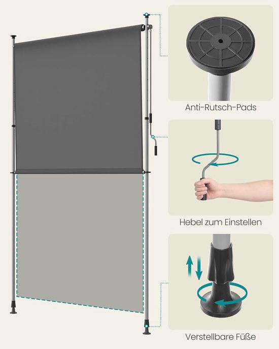 Furnstar - Protection solaire verticale réglable en hauteur 200 x 220-300 cm sans perçage store vertical pour terrasse balcon avec coffre de store UPF 50+ brise-vue gris anthracite
