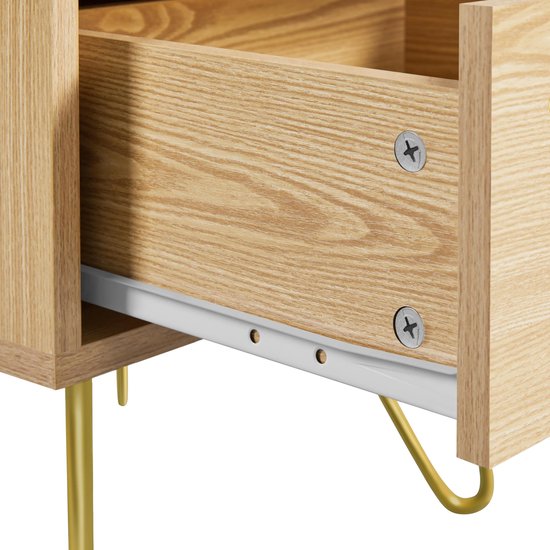 Set de 2 tables de chevet, design en rotin, table d'appoint avec 1 tiroir et 1 compartiment de rangement ouvert, table de chevet, pieds en métal, table de chevet, table de canapé pour chambre/salon, marron clair