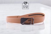 Ceinture en cuir marron clair sans trous avec boucle automatique pour homme (modèle N165)