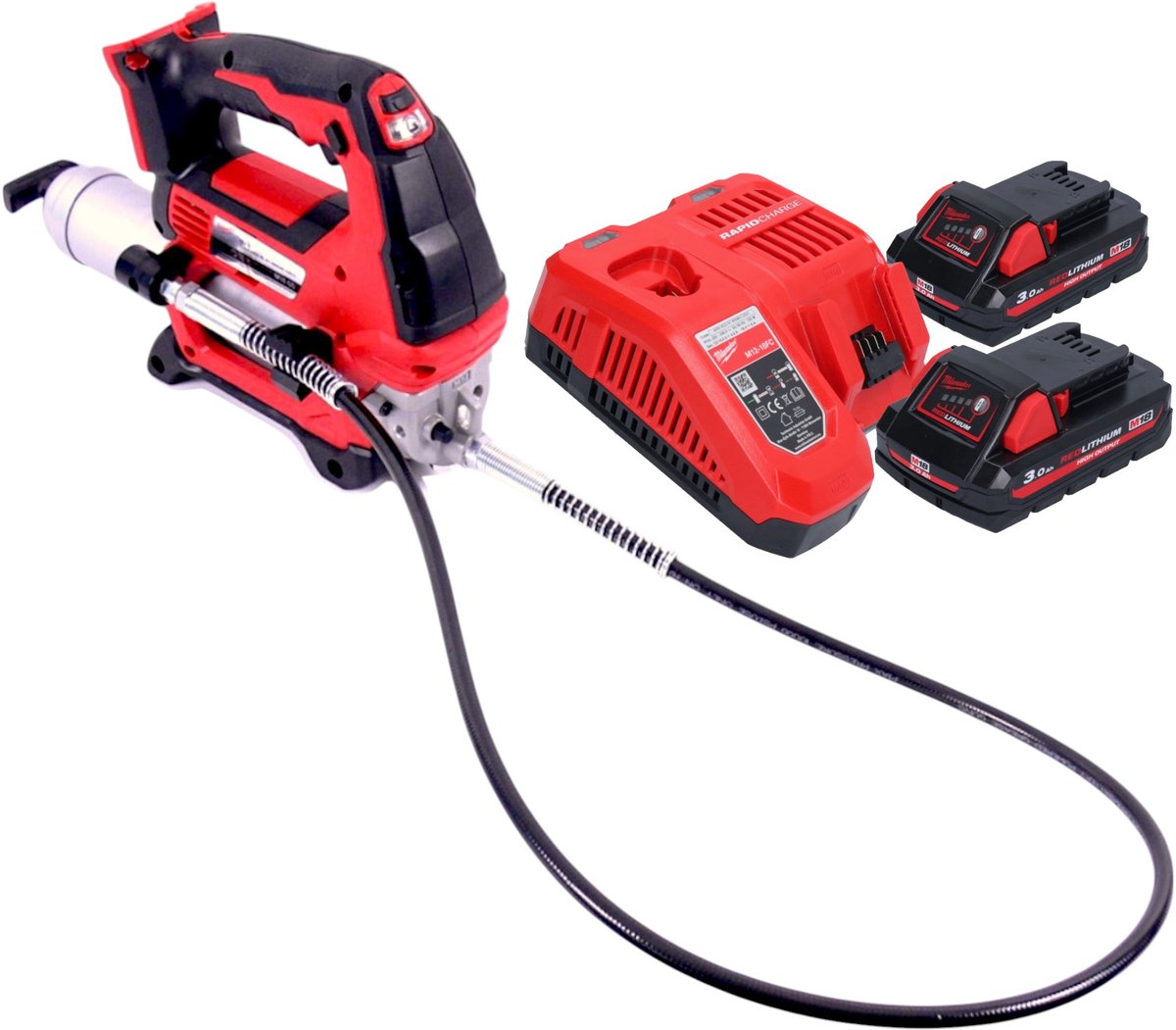 Milwaukee M18 GG-302 accu vetspuit 18 V 690 bar + 2x oplaadbare batterij 3.0 Ah + lader