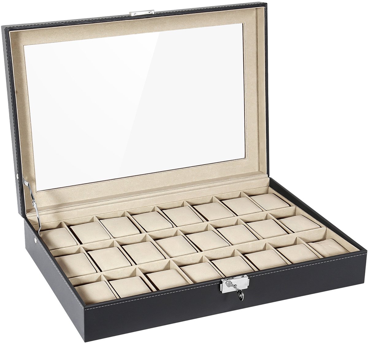 Uten Luxe Horlogedoos - HorlogeBox Heren Dames - Sieradendoos - 24 vakken - Beige