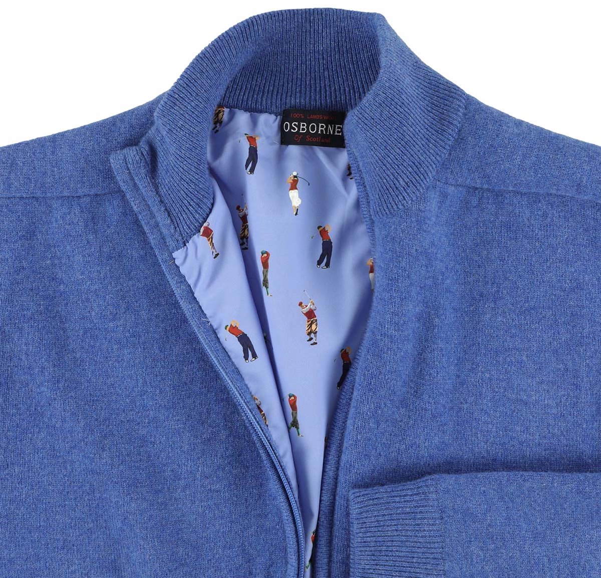 Osborne Knitwear Windstopper cardigan met rits heren – Trui met rits heren in Lamswol - Pullover Heren - River - Voering met golfprint - 2XL
