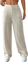 Livano Linnen Broek Dames - Zomerbroek - Volwassenen - Lange Broek - Pantalon - Strandbroek - Zomer - Ibiza Stijl - Beige - Maat XXL