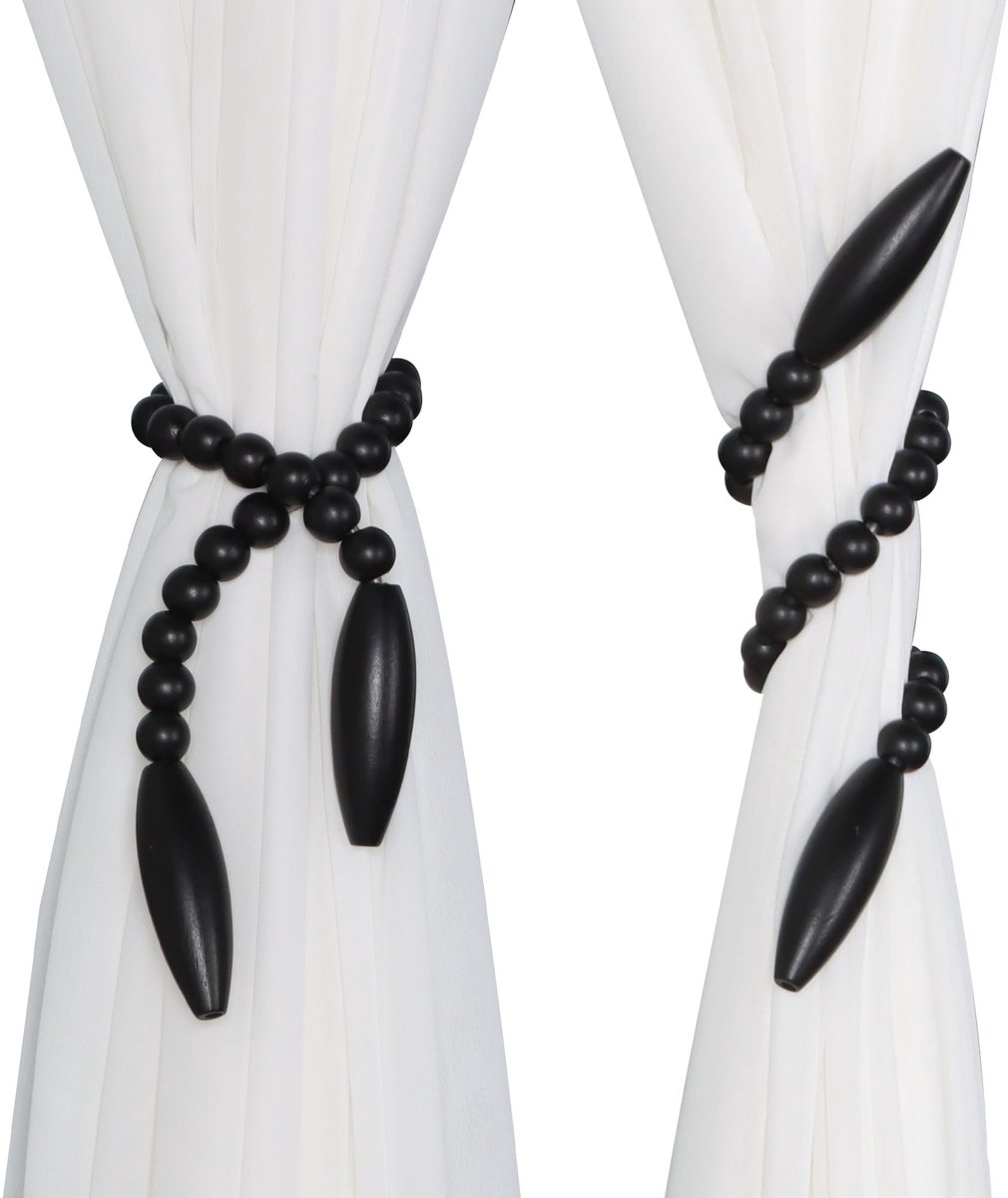 Ibenzoa® Decoratieve Houten Kralen Gordijnhouders voor Boho Stijl en Moderne Interieurdecoratie