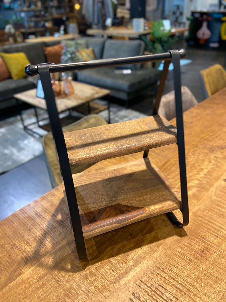 Tafelrek – 35×27×46 cm – Mangohout & Metaal – Industriële Organizer met 2 Planken