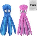 Blauwe en roze octopusknuffels voor honden, met ogen en acht tentakels.